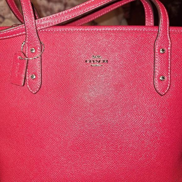Coach Red Saffiano Leather Small Tote - Picture 6 of 7